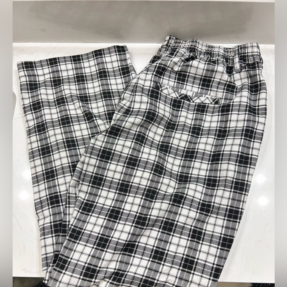 Plaid flowy leg stretchy waist pants